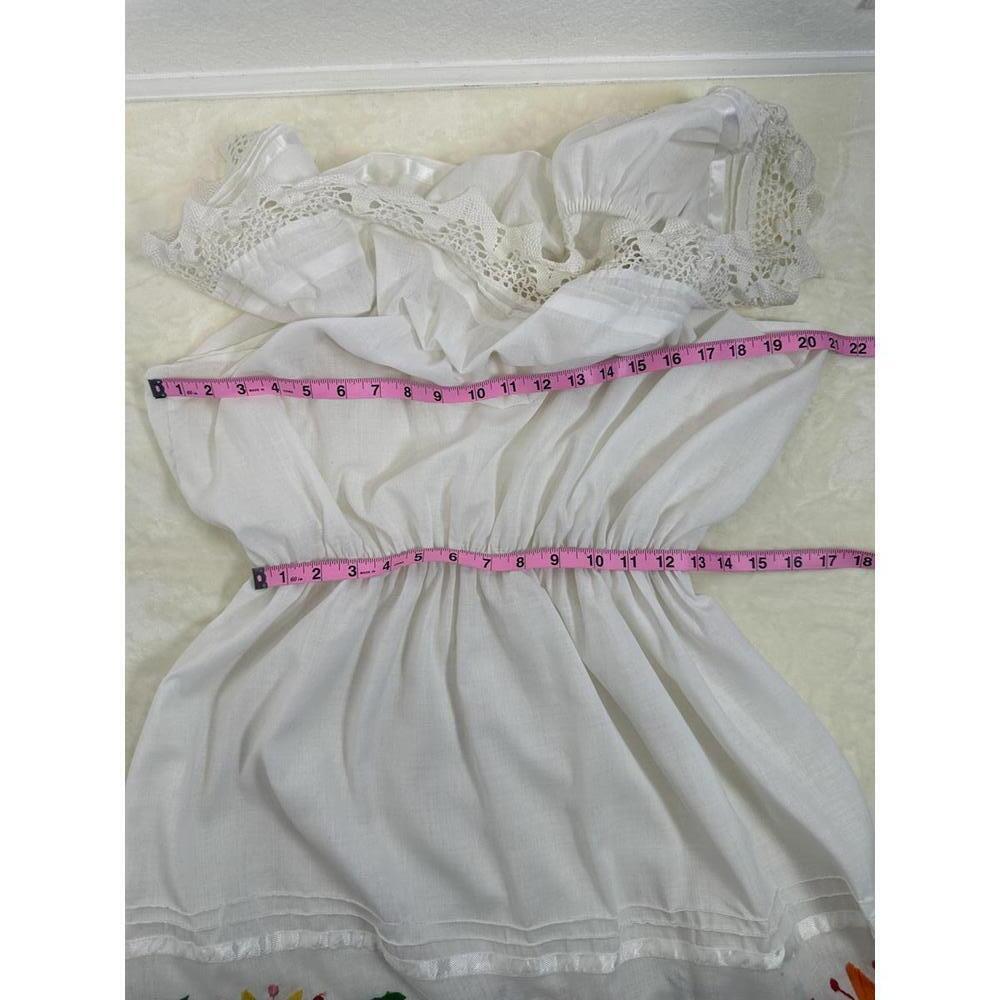 VTG M White Spanish Style Peasant Dress Floral Embroidered Boho Cottagecore - Picture 6 of 7
